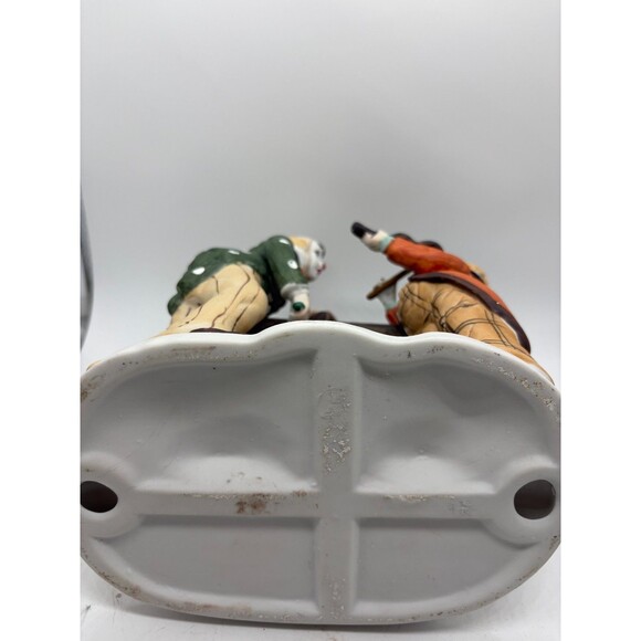Vintage Clown Music Box Statue Two Clowns Monkey Hurdy Gurdy Circus Decor 9” - Picture 8 of 12